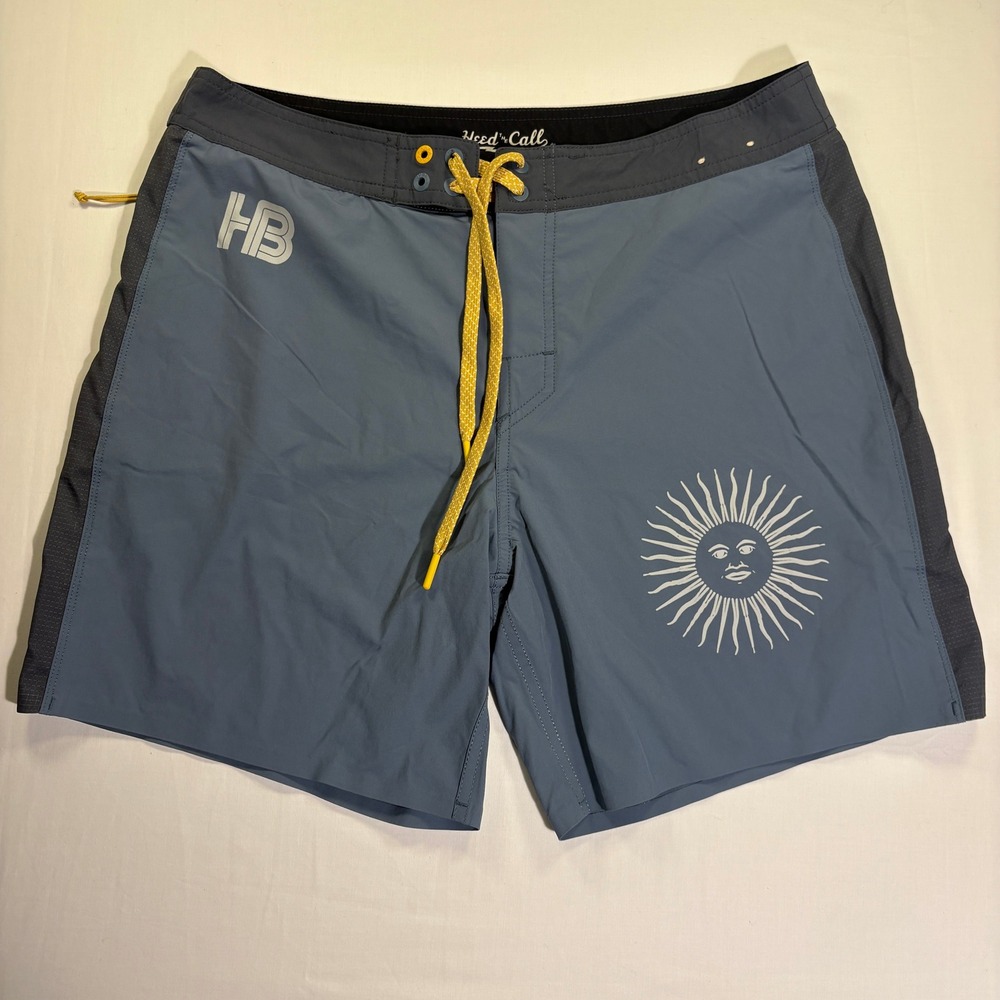 Howler Brothers Heed the Call Board Shorts Mens 33 Blue Gray Sun Graphic Swim